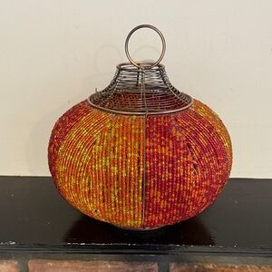 Handcrafted Beaded Lantern - Red and Orange